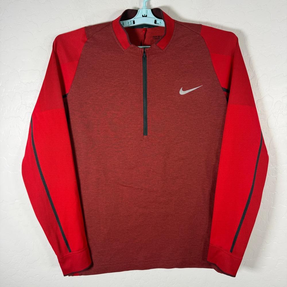 Nike Golf 1/4 Zip Pullover Mens Medium Red Dri-Fit Standard Fit Tour Performance